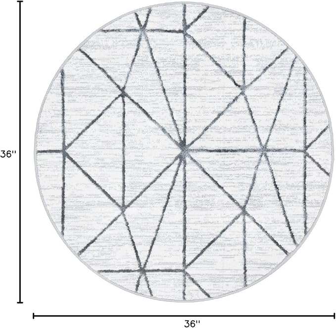 Rugs.com Lattice Trellis Collection Rug – 3 Ft Round White Low-Pile Rug Perfect for Kitchens, Dining Rooms