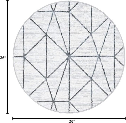 Rugs.com Lattice Trellis Collection Rug – 3 Ft Round White Low-Pile Rug Perfect for Kitchens, Dining Rooms