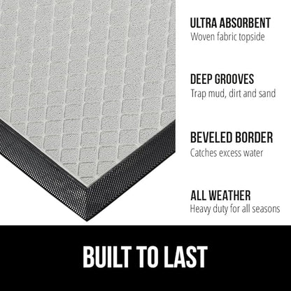 GORILLA GRIP 100% Waterproof All-Season WeatherMax Doormat US Designed Natural Rubber, Stain and Fade Resistant, Low Profile Indoor Outdoor Door Mats, Easy Clean Patio Mat, 17x29, Light Gray