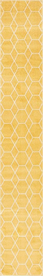 Unique Loom Trellis Frieze Collection Area Rug - Geometric (2' x 13' 1" Runner, Yellow/ Ivory)