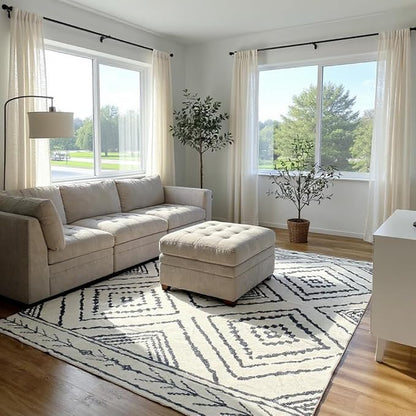 Area Rug 3x5 Rug Machine Washable Non-Slip Low Pile Print Pattern Western Rug for Living Room Bedroom Entryway Tribal Series -Navywhite/Black
