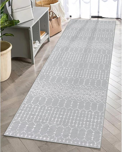 Lahome Moroccan Runners for Hallways 2x6 Washable Non-Slip Carpet Runner Throw Ultra-Thin Kitchen Bedroom Rugs Grey Distressed Print Rug Entrance Bathroom Laundry Room Living Grey/White 2' x 6'
