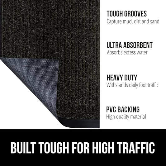 GORILLA GRIP Waterproof Traffic Guard Door Mat, 72x48, Heavy Duty Entryway Mats, Strong Rubber Back Commercial Utility Rugs for Office Hallway, Garage Floor and Home, Low Profile Carpet Runner, Black