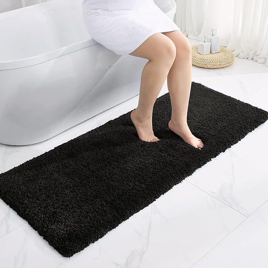 Bathroom Rug 24x48 Non Slip Fluffy Bath Mat for Bathroom Floor Washable Plush Luxury Bath Rug for Tub Soft Shower Mat, Black