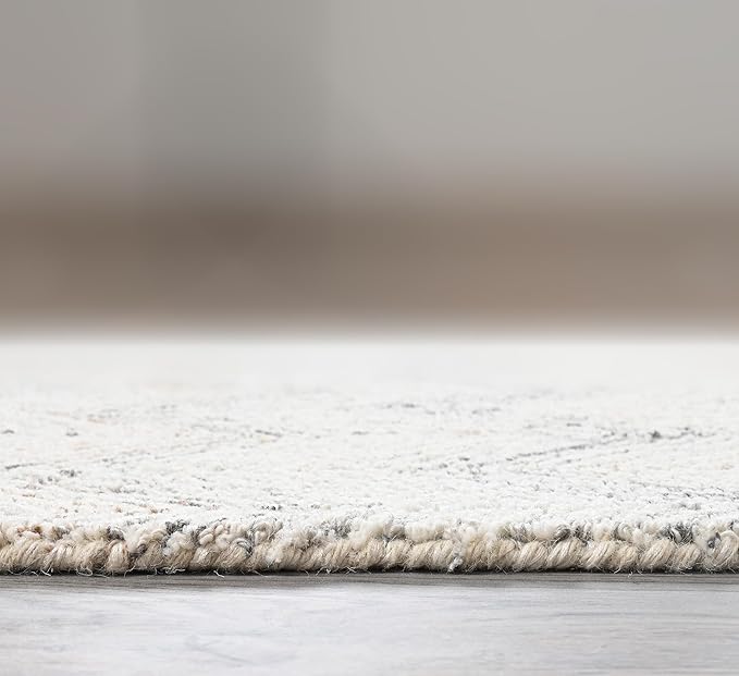 Modern Herringbone Chevron Collection Handcrafted Wool Area Rug - Durable, Zigzag Pattern, for High Traffic, Contemporary Design for Living Room, Bedroom, Dining Room Decor (Ivory-Multi, 5' x 5')