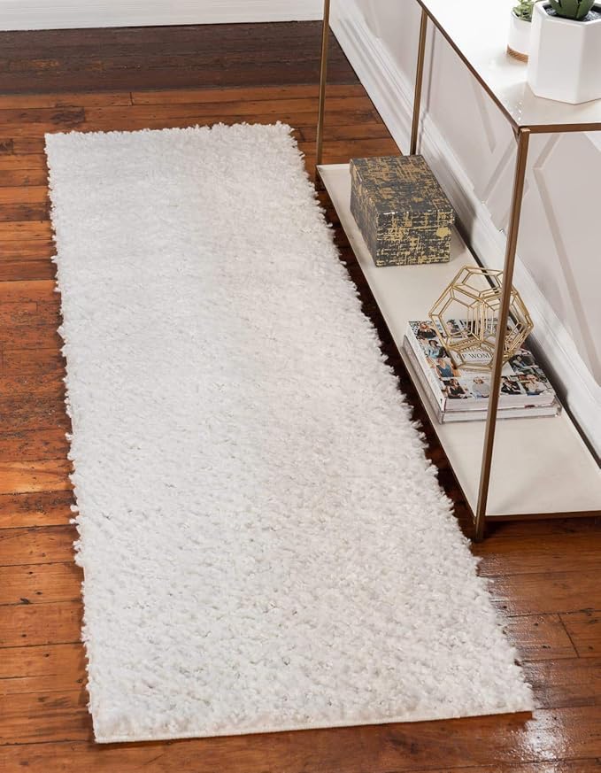 Unique Loom Davos Shag Collection Area Rug - Solid (2' 2" x 6' 7" Runner, White/ Ivory)
