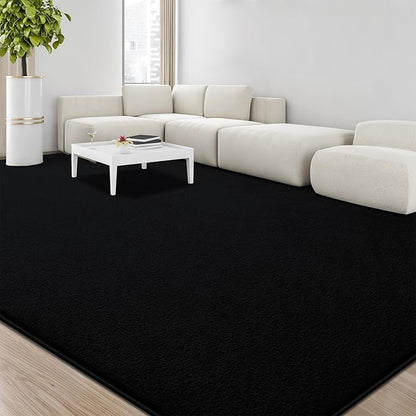 Large Area Rugs for Living Room Bedroom, 4x6 Feet Black Rug, Minimalist Modern Shag Rug, Soft Thick Comfy Memory Foam Indoor Carpet, Non-Slip Washable Rug for Boys Girls Dorm Nursery Room Home Decor