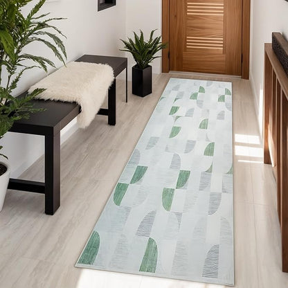 2x6 Runner Rug Washable, Modern Abstract Area Rugs for Hallways Kitchen Bathroom Bedroom Entryway, Non Slip Carpet Long Mat Indoor, Boho Soft Ultra-Thin Light Green
