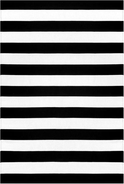 KOZYFLY Black and White Striped Area Rug 4x6 Ft Outdoor Rug Washable Indoor Outdoor Rug Hand Woven Cotton Door Mat Outdoor Entrance Mat for Front Door Kitchen Entryway Patio Front Porch Decor
