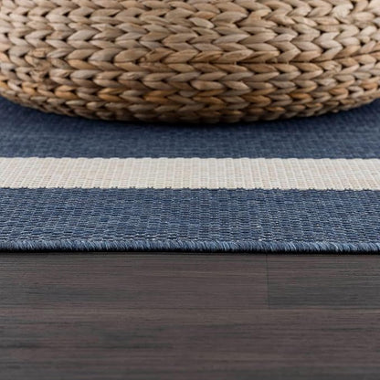 CAMILSON Outdoor Rug 6x9, Modern Outside Rugs for Patios Porches Waterproof Durable Washable Non-Shedding, Easy-to-Clean Indoor Outdoor Area Carpet (6 x 9, Bordered - Blue/White)