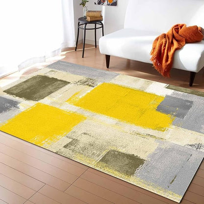 Yellow Rectangular Area Rugs for Living Room Bedroom 5 x 6.9 ft Abstract Paint Texture Modern Art Non-Shedding Soft Low Pile Rug Non Slip Washable Rug for Nursery Entryway Playroom