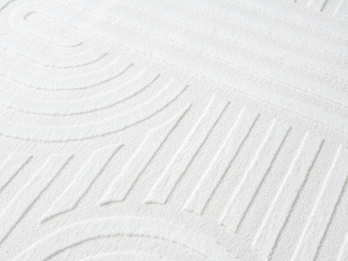 Annabel Modern Geometric Area Rug for Living Room, 4x6 Contemporary Arched Linear Cream Neutral Rug, Stain Resistant Non-Shedding Carpet for Bedroom, Dining Room or Kitchen (4' x 6', Cream)