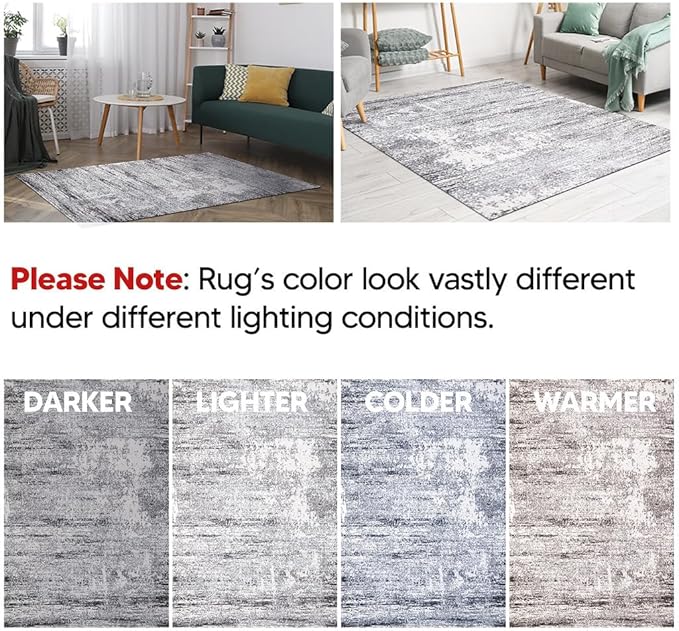 Keen Home Design Area Rugs - 8ft Round Non-Shedding, Abstract Rugs for Kitchen, Living Room, Bedroom, Dining Room, Entryway - Size: 7'10" Round, Abstract Cream/Grey