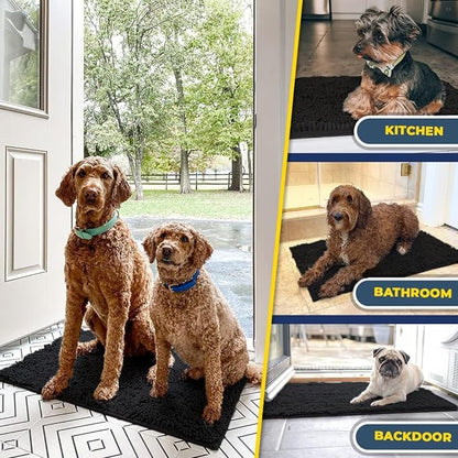 Muddy Mat® | Super Absorbent Door Mat Indoor, Microfiber Quick Dry Chenille Entryway Rug, Non-Slip Front Door Mat, Indoor Mats for Entryway, Machine Washable Pet Rug, Black XXXL 72"X48"