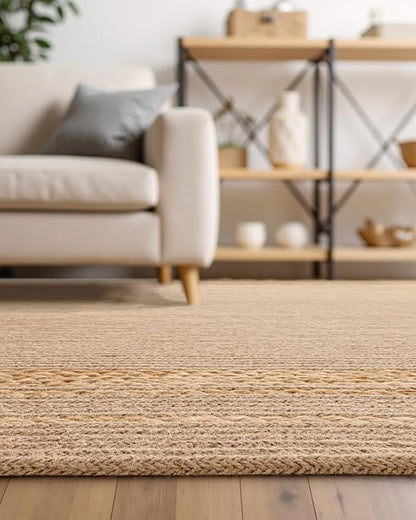DEXI Jute Rug Natural Fiber 4x6, Braided Woven Area Rugs No Shed, Soft Neutral Rustic Carpet Mat for Indoor Entryway Outdoor Patio Dining Living Room Bedroom Farmhouse, Beige/Natural