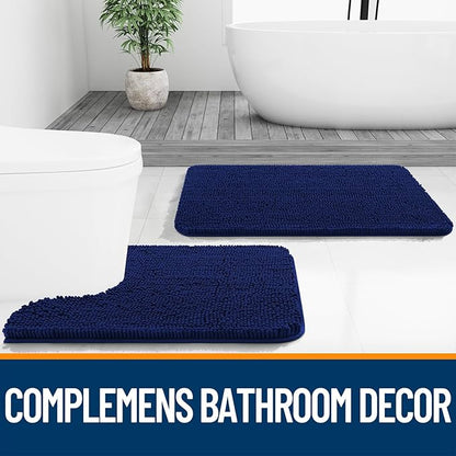 OLANLY Bathroom Rugs 59x35, Extra Soft Absorbent Chenille Bath Rugs, Rubber Backing Quick Dry, Machine Washable Bath Mats for Bathroom Floor, Tub and Shower, Home Decor Accessories, Navy