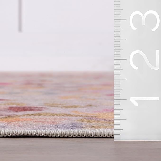 Dash & Albert INES Multi Machine Washable Rug, 4 X 6 Feet, Multicolored/Yellow Floral Pattern