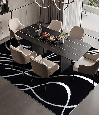 YIHOUSE Black Modern Area Rug 5x7,Abstract Rugs for Bedroom,Black and White Geometric Rug,Minimalist Striped Rug,Dark Washable Area Rugs 5x7 Non Slip Throw Rugs for Bedroom，Office