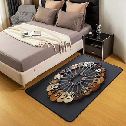 Round Guitar Area Rug 3x5 Musical Instruments Rugs for Living Room | Music Notes Modern Rock Washable Rug, Grunge Hip Hop Carpet Indoor Floor Mat