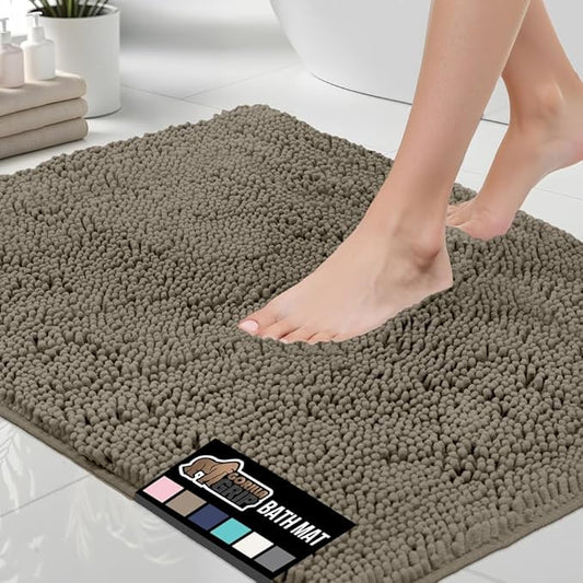 GORILLA GRIP Bath Rug Mat 44x26, Thick Soft Absorbent Chenille, Quick Dry Microfiber Mats, Rubber Backing Washable Shower Floor Rugs, Bathmat Runner, US Designed Bathroom Home Decor Accessories Latte