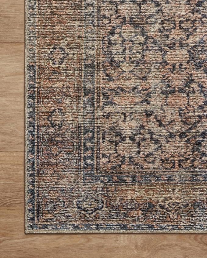 Loloi Amber Lewis Billie Collection, Ink & Salmon 2'-6" x 7'-6" Area Rug – Antique & Distressed Accent Rugs for Living Room, Bedroom, Entryway & Hallway, No Shed High Traffic Area Home Decor Rug