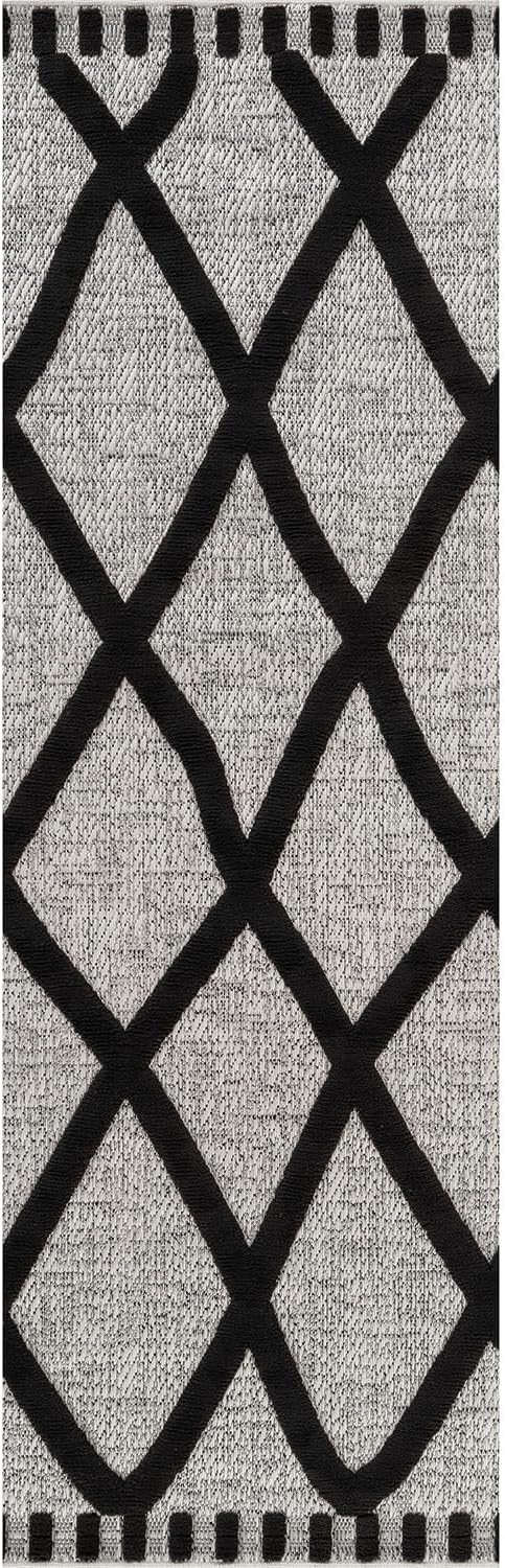CAMILSON Modern Runner Rug 2x7 Luxury Diamond Pattern Micro Loop Hallway Rugs Soft High-Low Pile Stain Resistant Easy to Clean Non-Shedding Durable Entryway Kitchen Indoor Area Carpet (Black/Gray)