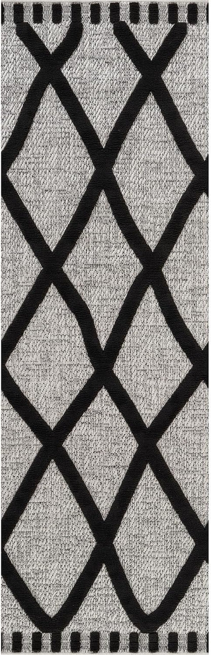 CAMILSON Modern Runner Rug 2x7 Luxury Diamond Pattern Micro Loop Hallway Rugs Soft High-Low Pile Stain Resistant Easy to Clean Non-Shedding Durable Entryway Kitchen Indoor Area Carpet (Black/Gray)