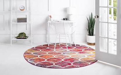 Rugs.com Lattice Frieze Collection Rug – 4' Round Multi Medium Rug Perfect for Kitchens, Dining Rooms
