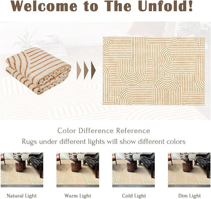 6x9 Area Rug for Living Room - Large Abstract Washable Rugs for Bedroom Non-Slip Orange Dining Room Rug Rainbow Low-Pile Carpet Soft Modern Rug for Office Nursery Room
