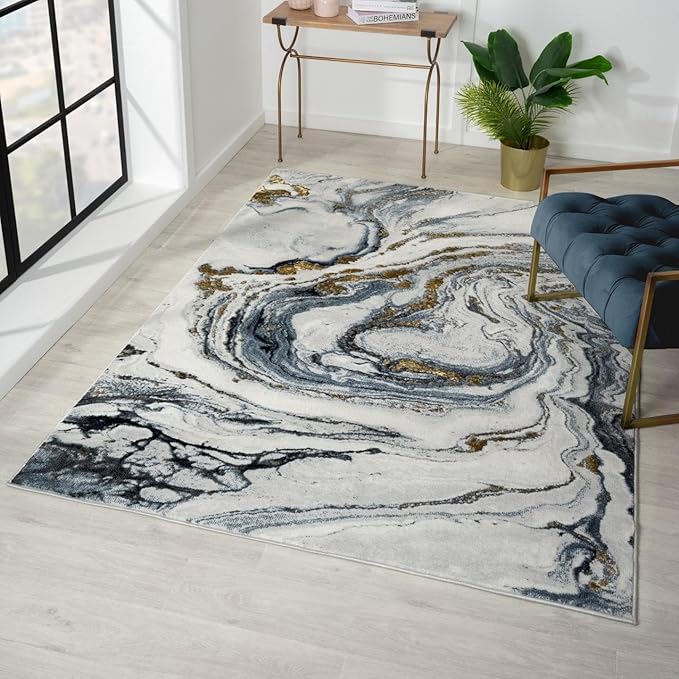 LUXE WEAVERS Marble Effect Abstract Blue 6x9 Area Rug
