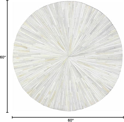 Faux Cowhide Round Area Rug | Non-Slip Leather Floor Carpet for Living Room, Bedroom, and Home Décor | Modern Stylish Accent Rug(White_5x5)