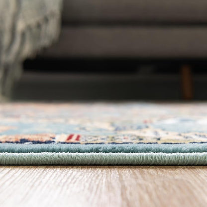 Unique Loom Narenj Collection Classic Traditional Medallion Textured Design Area Rug, 5' 0" x 5' 0", Blue/Tan