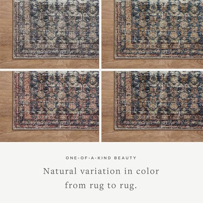 Loloi Amber Lewis Billie Collection, Ocean & Brick 2'-3" x 3'-9" Area Rug – Antique & Distressed Accent Rugs for Living Room, Bedroom, Entryway & Hallway, No Shed High Traffic Area Home Decor Rug