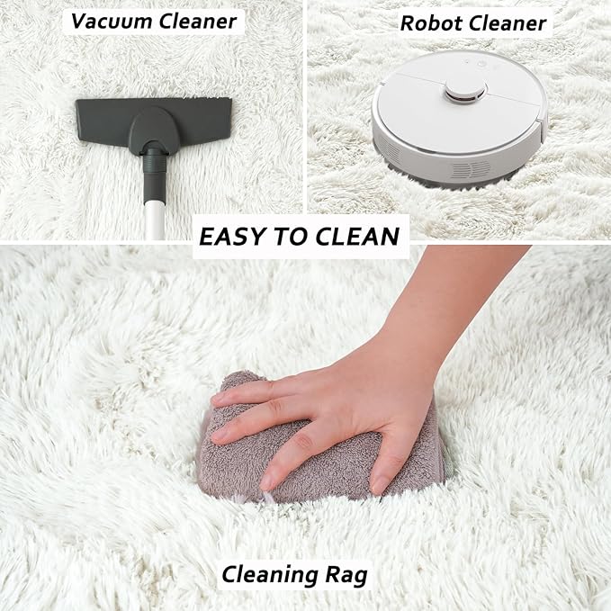 Beglad Shag Rugs for Living Room, Cream White Area Rugs 5x7 Feet Upgrade Anti-Skid Modern Minimalist Style Memory Foam Rugs for Bedroom, Indoor Carpet Suitable for Girls and Adults Room Decor