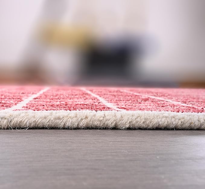 Hand-Tufted 100% Wool Area Rug – Unique Modern Geometric Grid Pattern, Soft Plush Textured Carpet for Living Room, Bedroom, Dining Room & Entryway (Brick Red, 9' x 9' sq)