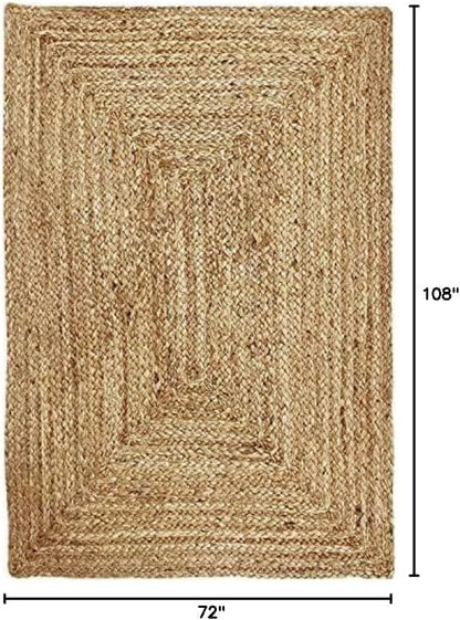 KEMA Jute Braided Area Rug, 6x9 Feet (72x108 Inches) - Rustic Vintage Braided Reversible Rectangular Rug, Shag Rugs for Bedroom, Jute Kitchen, Living Room, Floor