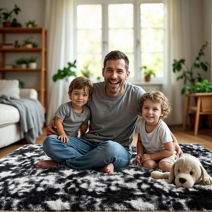 Zentavio Black and White Area Rugs for Living Room Rugs for Bedroom 4x6 Soft Carpet Fluffy Furry Shag Aesthetic Plush High Pile Gray Throw Rug for Nursery Kids Room Dorm Tie-Dyed