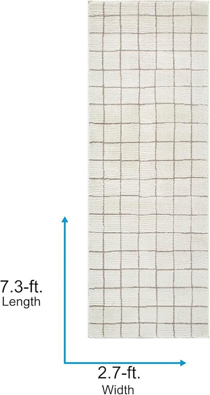 Livabliss x Our PNW Home Cascade Minimalist Grid Area Rug, 2'7" x 7'3", Grid Ivory/Taupe