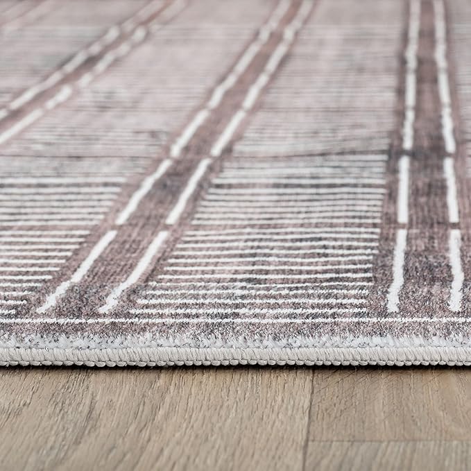 Rugshop Bohemian Stripe Lines Washable Non Slip Area Rug 3' x 5' Brown