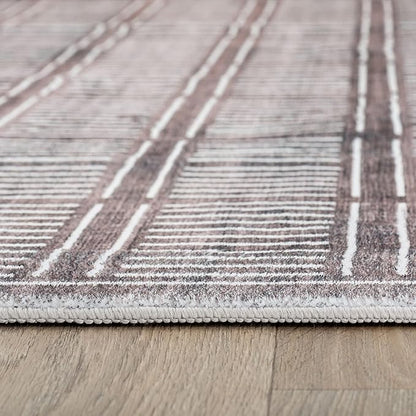 Rugshop Bohemian Stripe Lines Washable Non Slip Area Rug 3' x 5' Brown