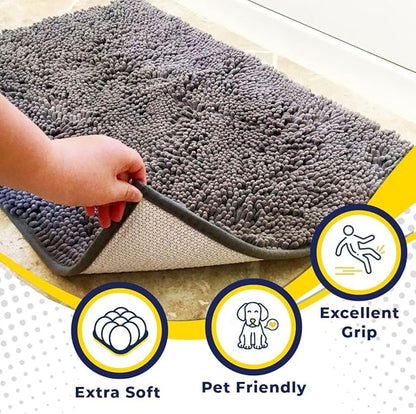 Muddy Mat® AS-SEEN-ON-TV Highly Absorbent Microfiber Door Mat and Pet Rug, Non Slip Thick Washable Area and Bath Mat Soft Chenille for Kitchen Bathroom Bedroom Indoor and Outdoor - Grey 6ft x 9ft