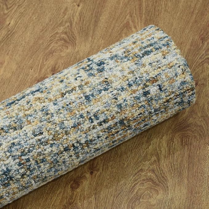 Hand Tufted Wool ECO-Friendly Area Rugs - 5'x8', Rectangle Shape, Blue & Beige, Solid Plain Design, High Pile Thick Handmade Area Rugs for Living Room, Bed Room (KWC111)