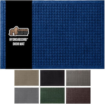 GORILLA GRIP Front Door Mat, 47x35, Indoor Outdoor Ultra Absorbent HydroAbsorb Doormat, Absorbs Up to 6 Cups of Water, Stain and Fade Resistant, Rubber Backing Doormats, Captures Dirt, Blue