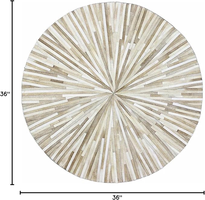 Round Faux Cowhide Area Rug 3×3 ft – Modern Non-Slip Leather Accent Carpet for Living Room, Bedroom, Kids Playroom & Home Decor, Beige