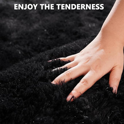 Beglad Fluffy Large Area Rugs 8x10 Feet, Modern Minimalist Style Shag Fuzzy Rugs, Non-Slip Indoor Carpet Soft Rugs for Kids Room, Bedroom & Living Room, Black