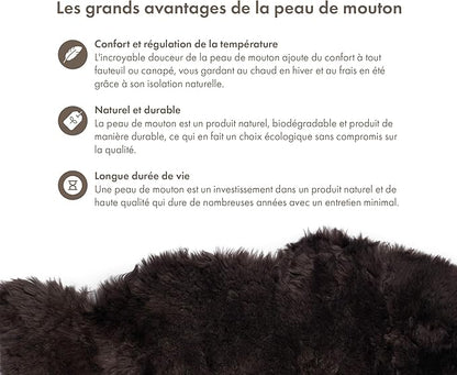 Sheepskin Long Hair 2x3 ft | Bedside Rugs for bedrooms, Sofa, Chair or The Dining Table | Each Sheepskin Rug is Unique and Created by Nature | Small Fluffy Rug in Color Chocolate