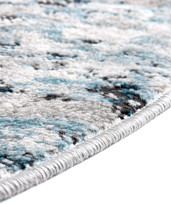 Rugs.com Leipzig Collection Rug – 5 Ft Round Blue Low-Pile Rug Perfect for Kitchens, Dining Rooms