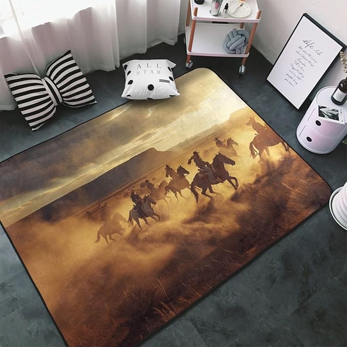 Running Horse Area Rug Washable Outdoor Rugs Anti-Slip Soft Carpet Entryway Indoor Door Mat for Bedroom,Living Room,Porch,Terrace and Entrance Decor 8'x 5'