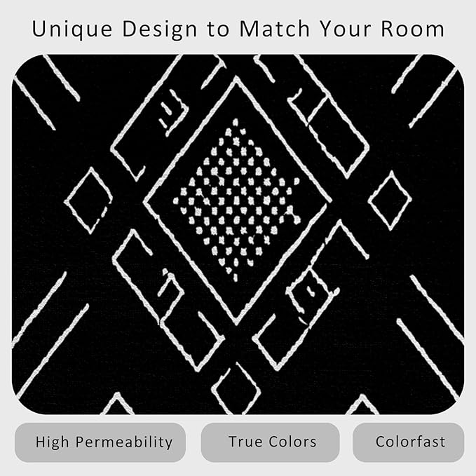 Geometric Rug, Washable 4x6 Rug for Living Room, Black and White Patterned Indoor Carpet, Modern Geometric Decor for Home, Bedroom, Soft Non Slip Thin Design FER16