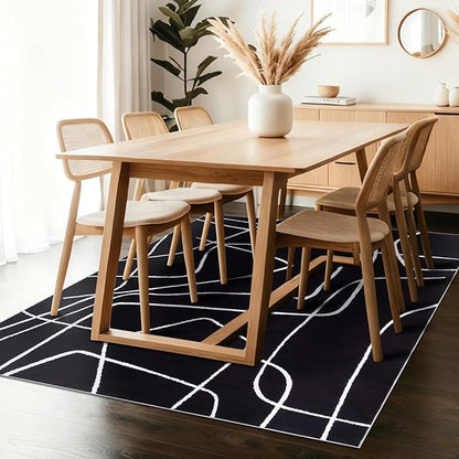 YIHOUSE Modern Washable Area Rug for Living Room Bedroom - Large Abstract Black and White Rug Non-Slip Ultra-Thin Home Decor (Dark Abstract, 5'x7'ft)